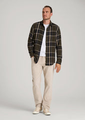 American Tall Sale | Nelson Flannel Shirt for Tall Men in Olive Plaid