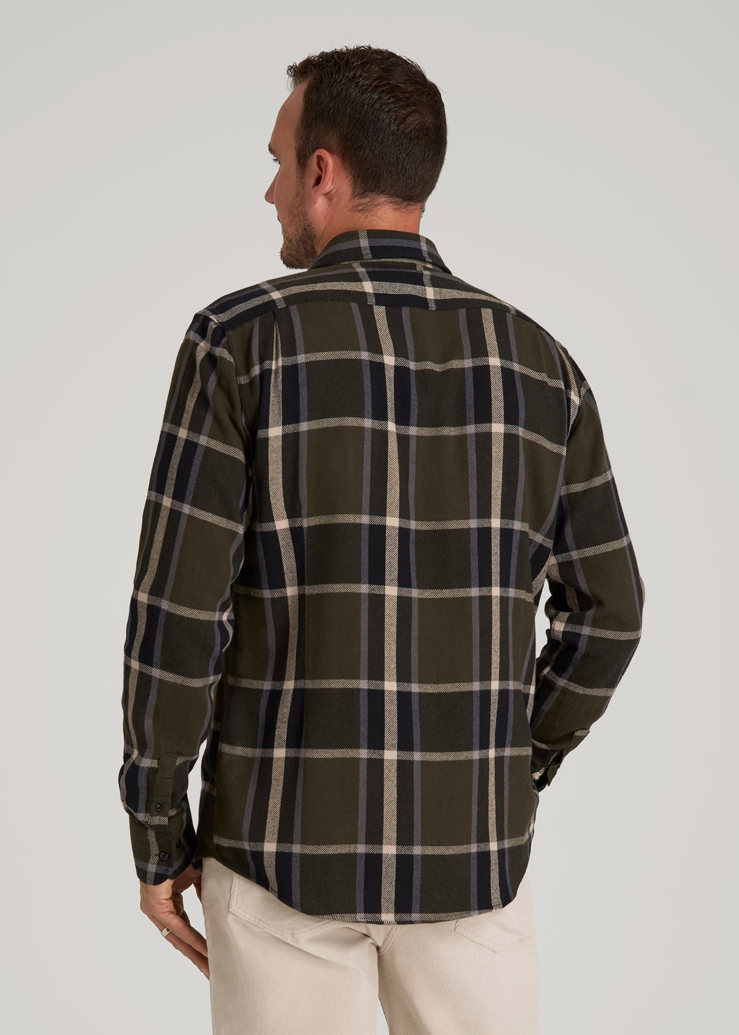 American Tall Sale | Nelson Flannel Shirt for Tall Men in Olive Plaid