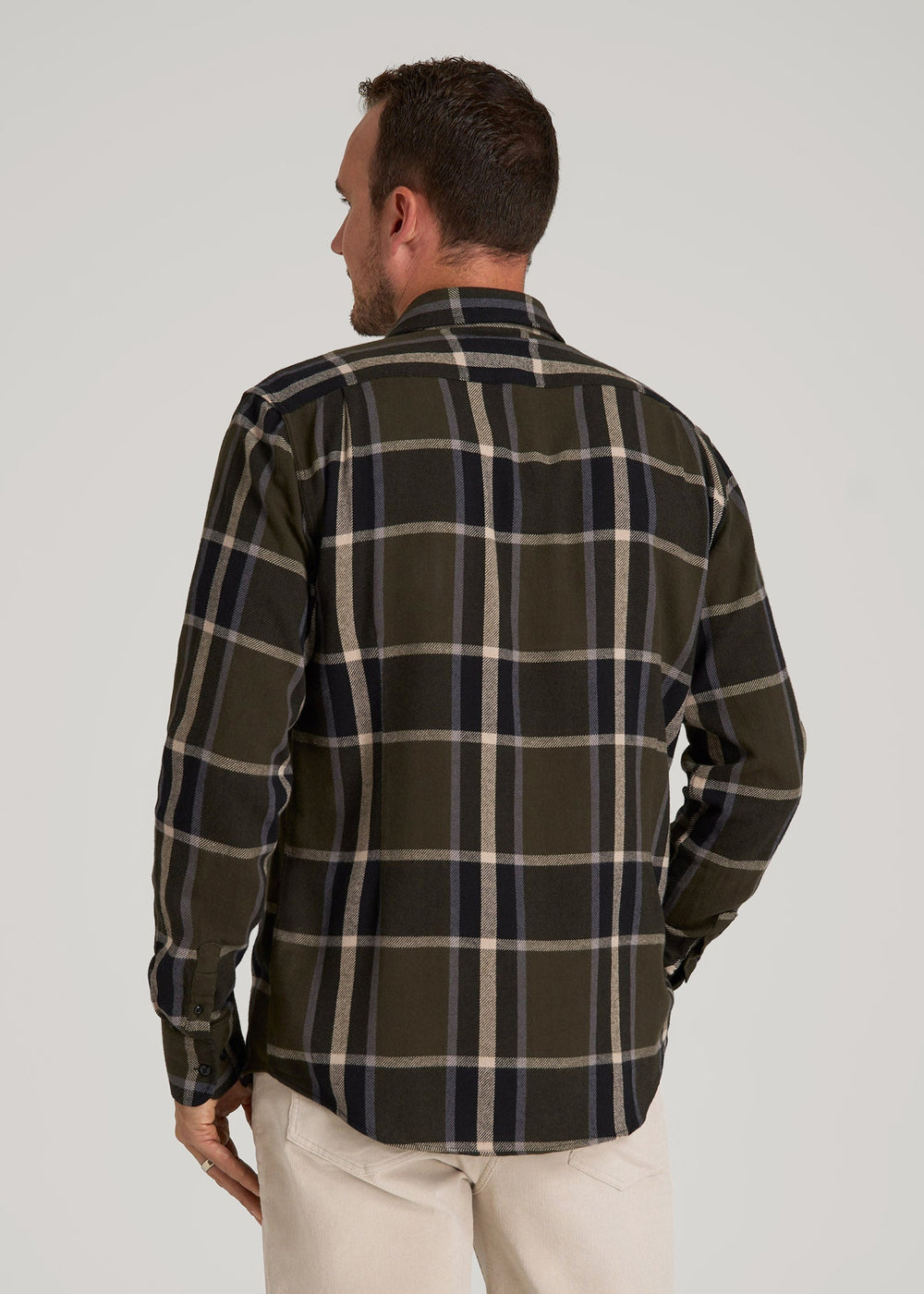 American Tall Sale | Nelson Flannel Shirt for Tall Men in Olive Plaid