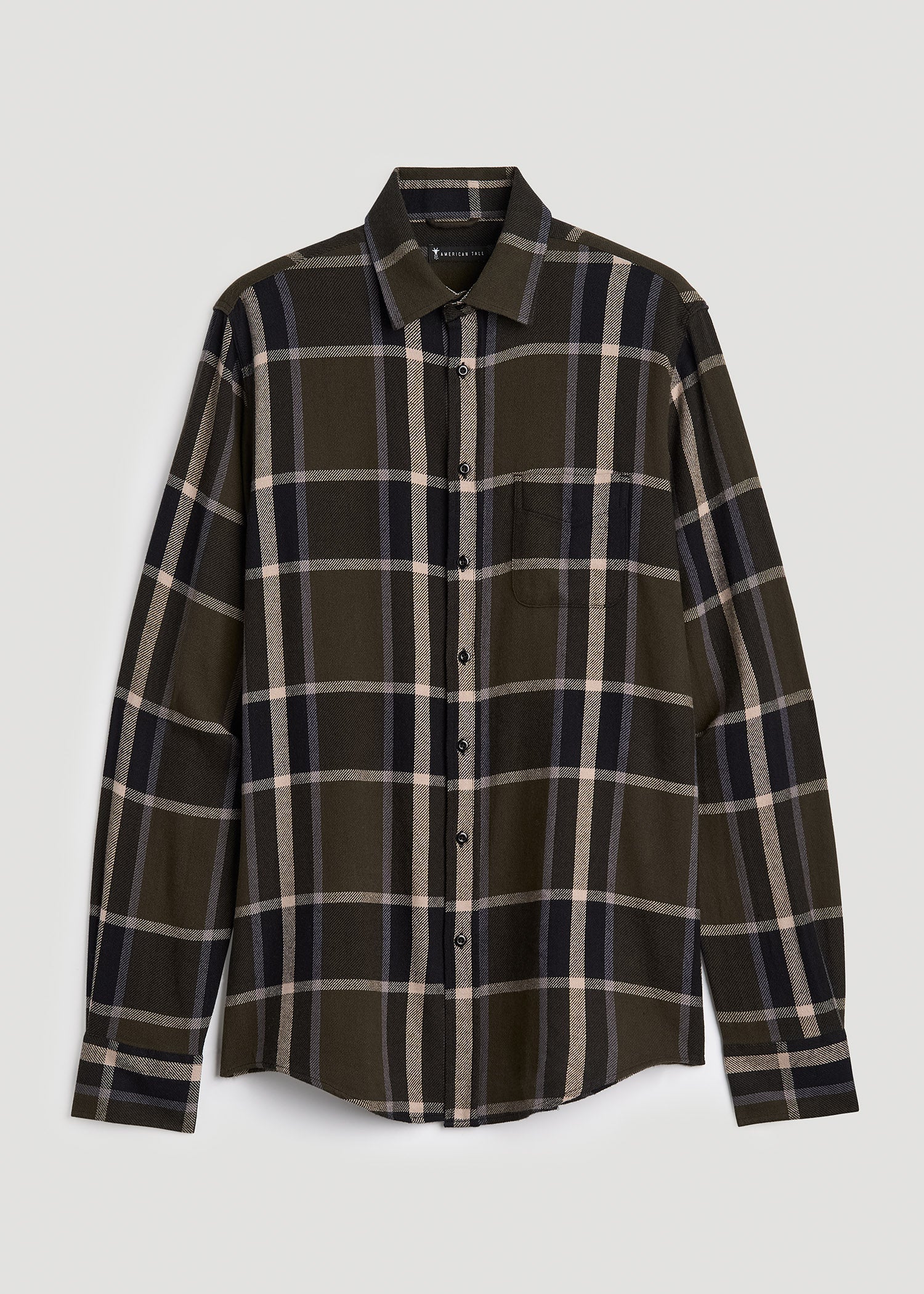 American Tall Sale | Nelson Flannel Shirt for Tall Men in Olive Plaid