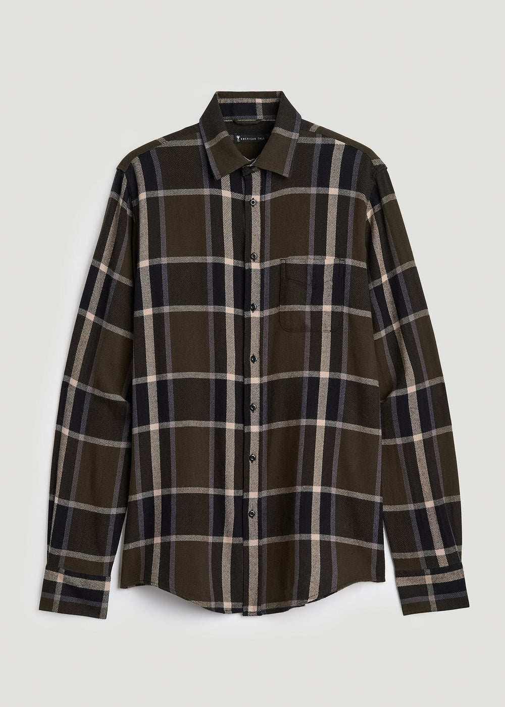 American Tall Sale | Nelson Flannel Shirt for Tall Men in Olive Plaid
