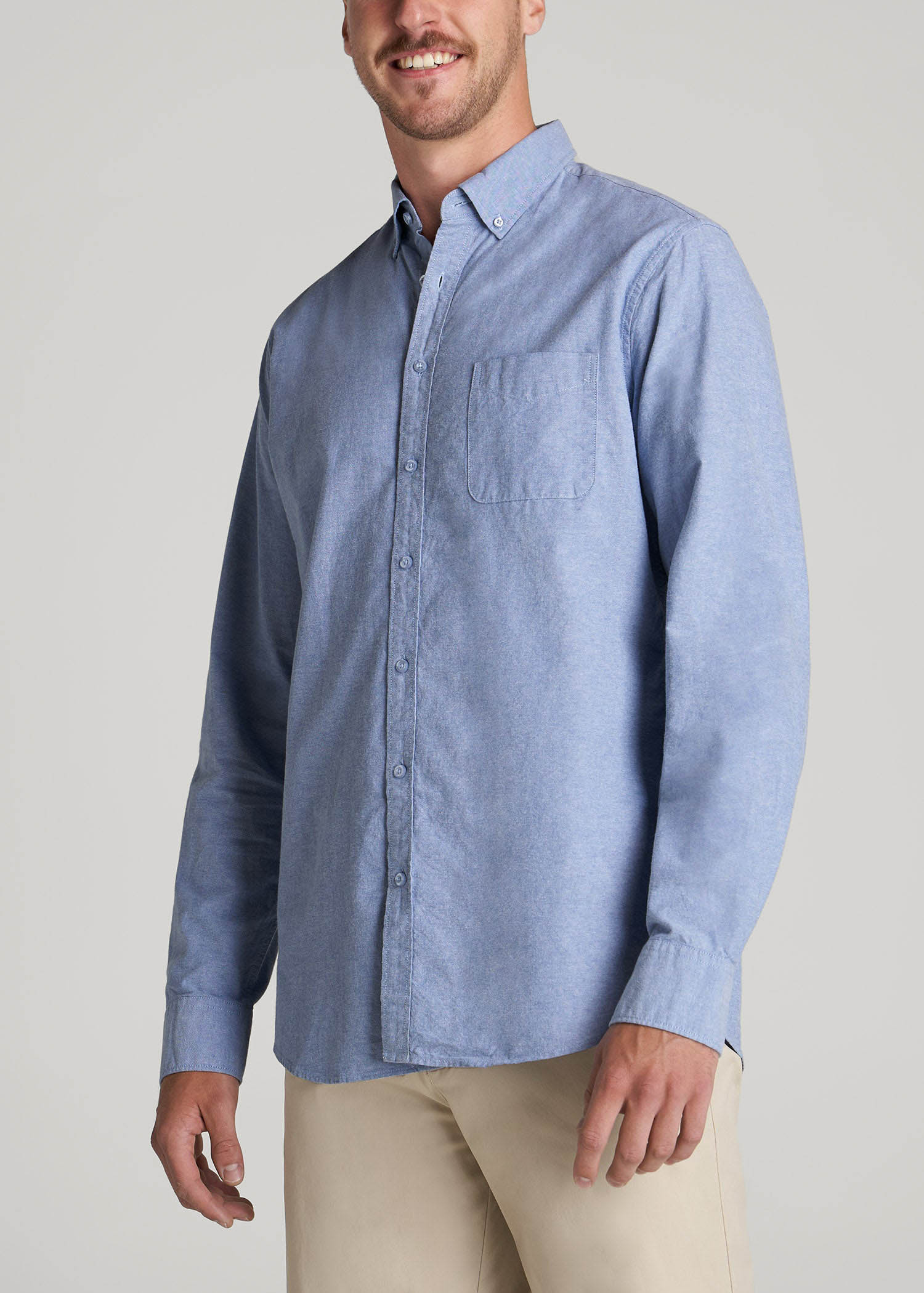 American Tall Outlet | Washed Oxford Shirt for Tall Men in Dark Sky Blue