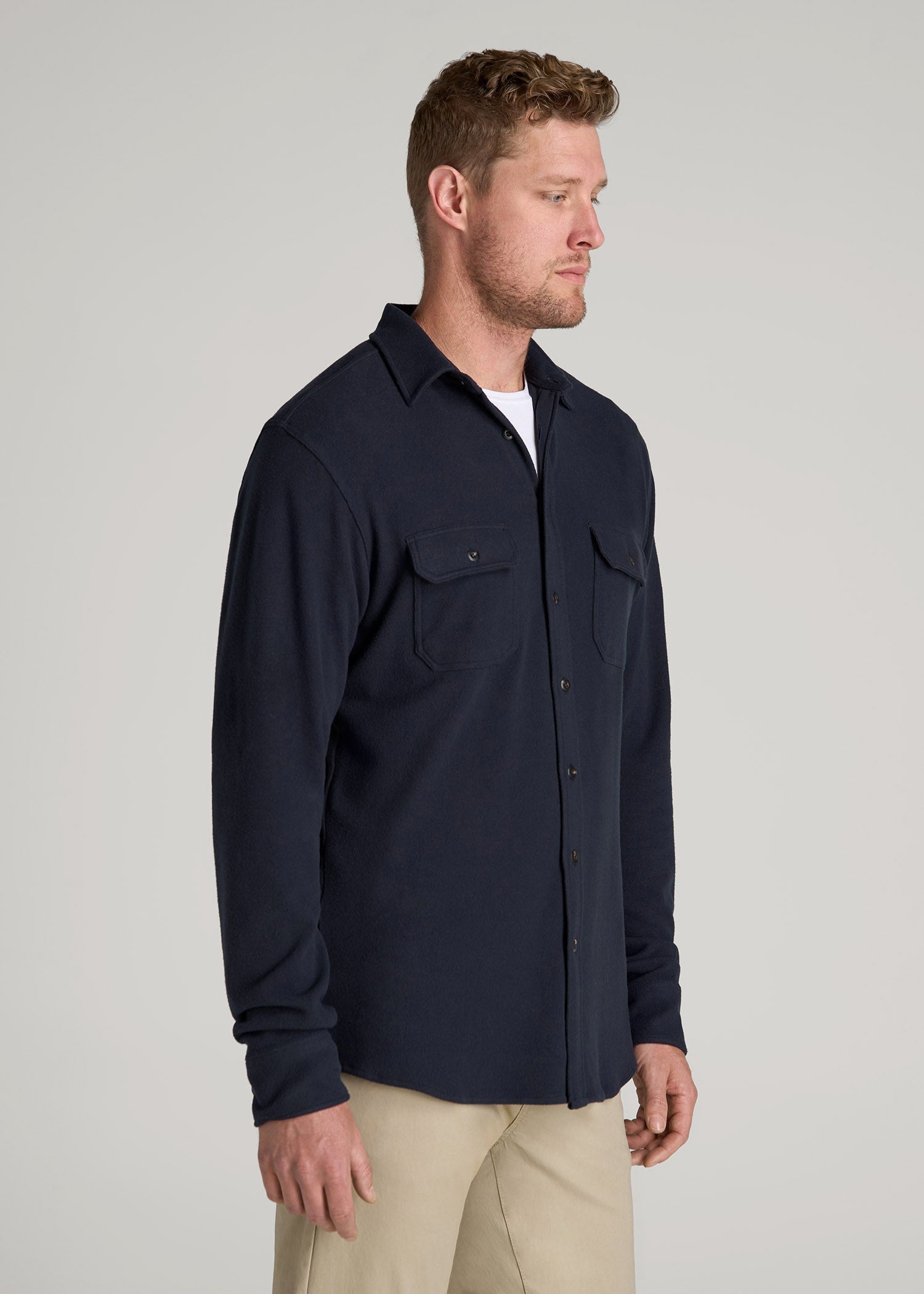 American Tall For Sale | Stretch Flannel Button Shirt for Tall Men in True Navy