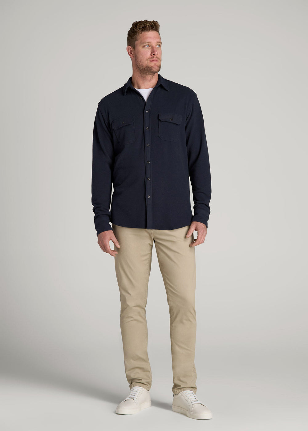American Tall For Sale | Stretch Flannel Button Shirt for Tall Men in True Navy
