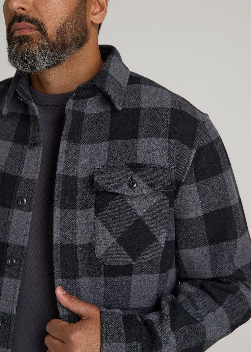 American Tall Online Shop | LJ&S Wool Blend Shirt Jacket for Tall Men in Black and Grey Check