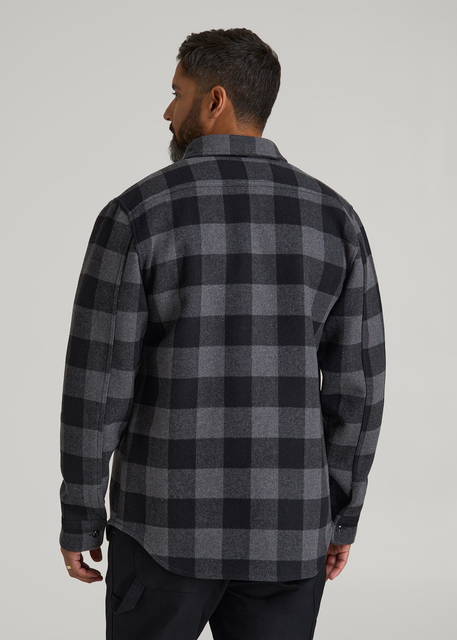 American Tall Online Shop | LJ&S Wool Blend Shirt Jacket for Tall Men in Black and Grey Check