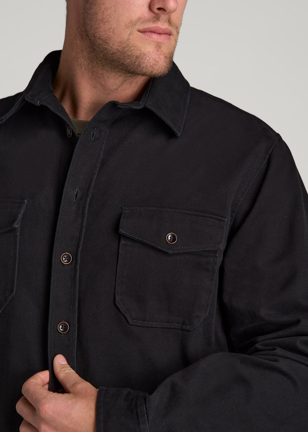 American Tall Discount | LJ&S Heavyweight Cotton Twill Overshirt for Tall Men in Vintage Black