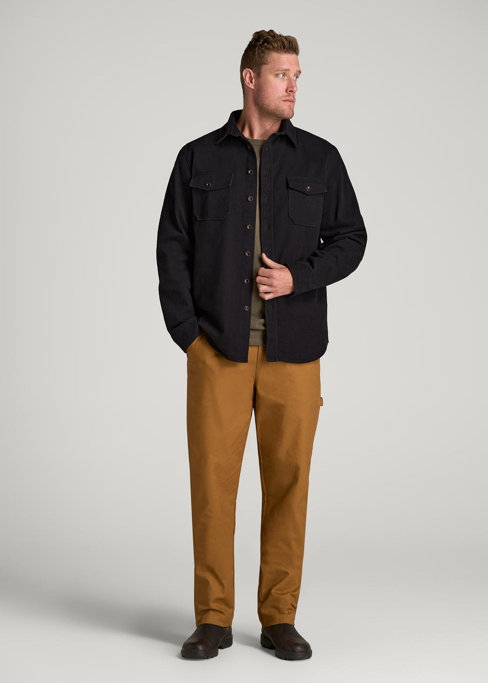American Tall Discount | LJ&S Heavyweight Cotton Twill Overshirt for Tall Men in Vintage Black