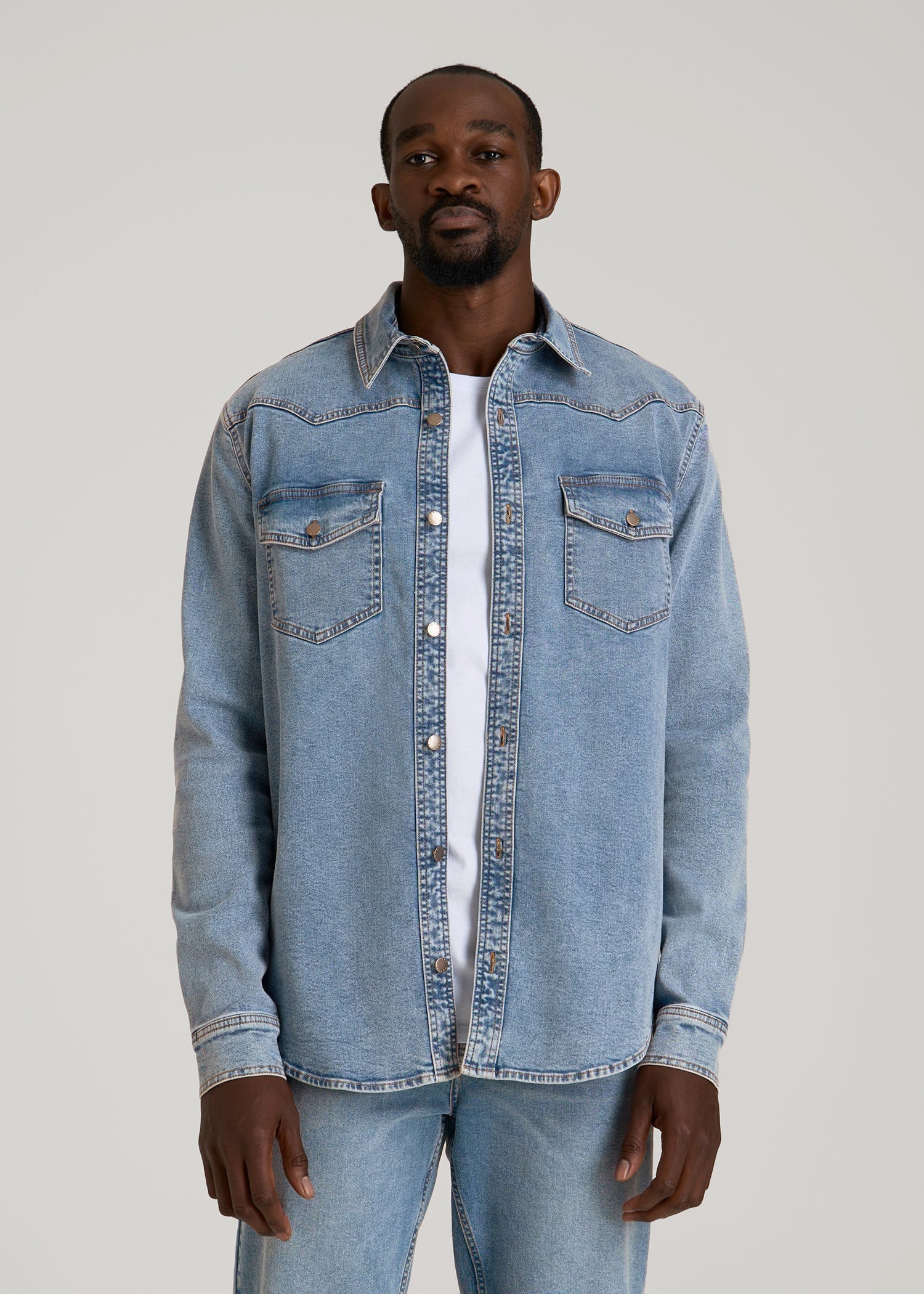 American Tall Outlet | Western Denim Shirt for Tall Men in Heritage Faded