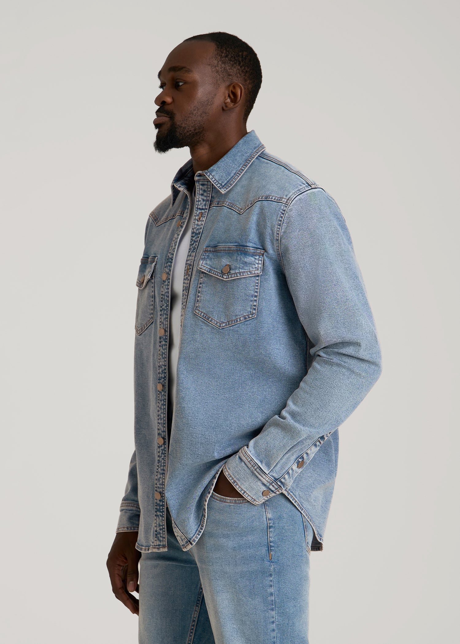 American Tall Outlet | Western Denim Shirt for Tall Men in Heritage Faded