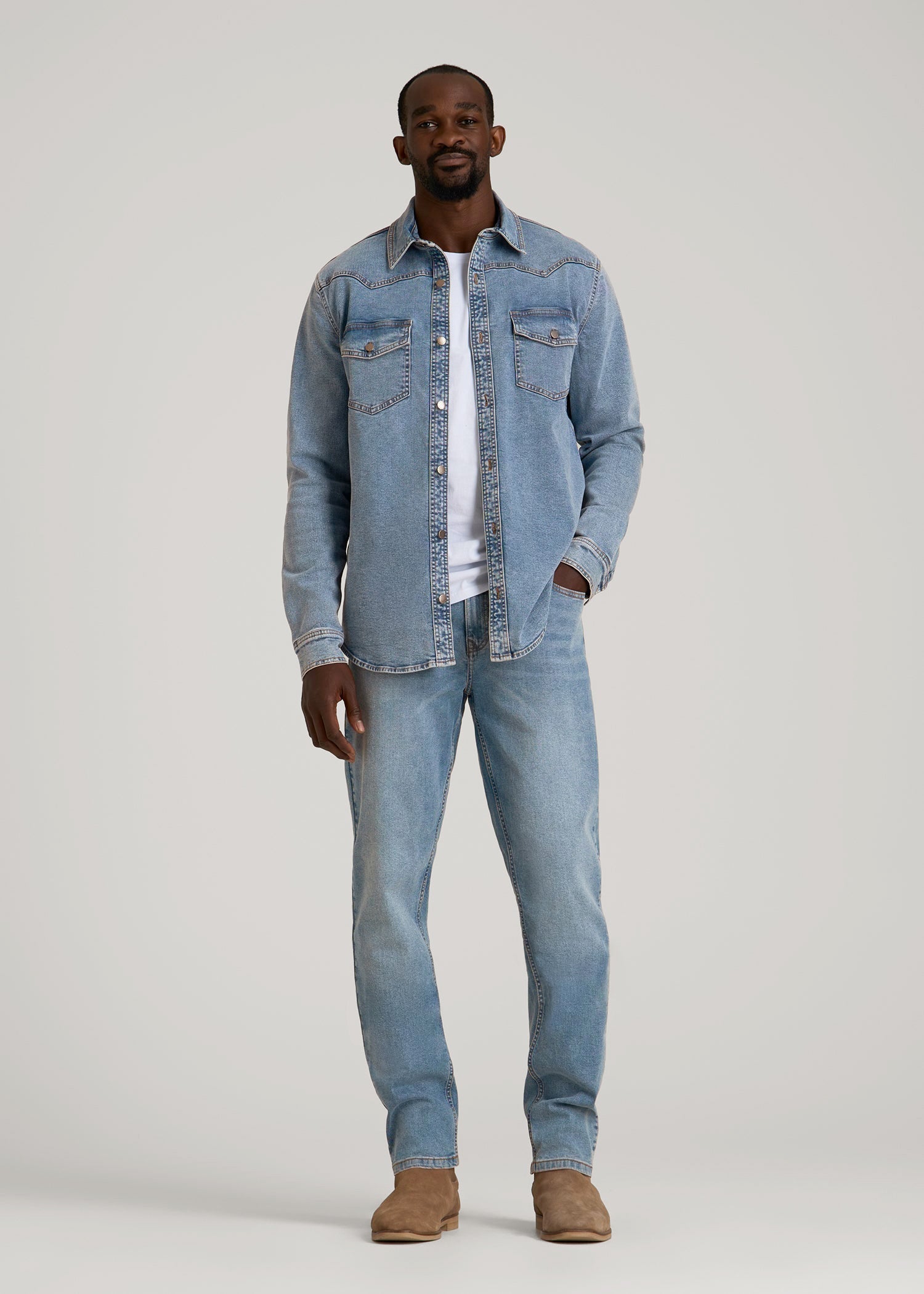 American Tall Outlet | Western Denim Shirt for Tall Men in Heritage Faded