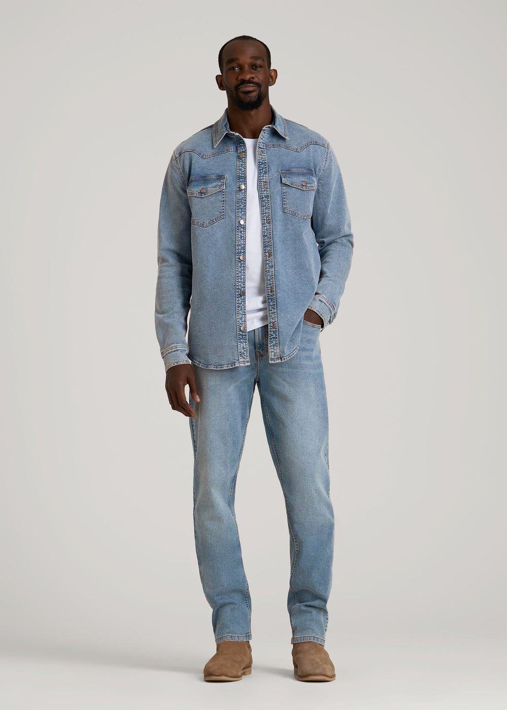 American Tall Outlet | Western Denim Shirt for Tall Men in Heritage Faded