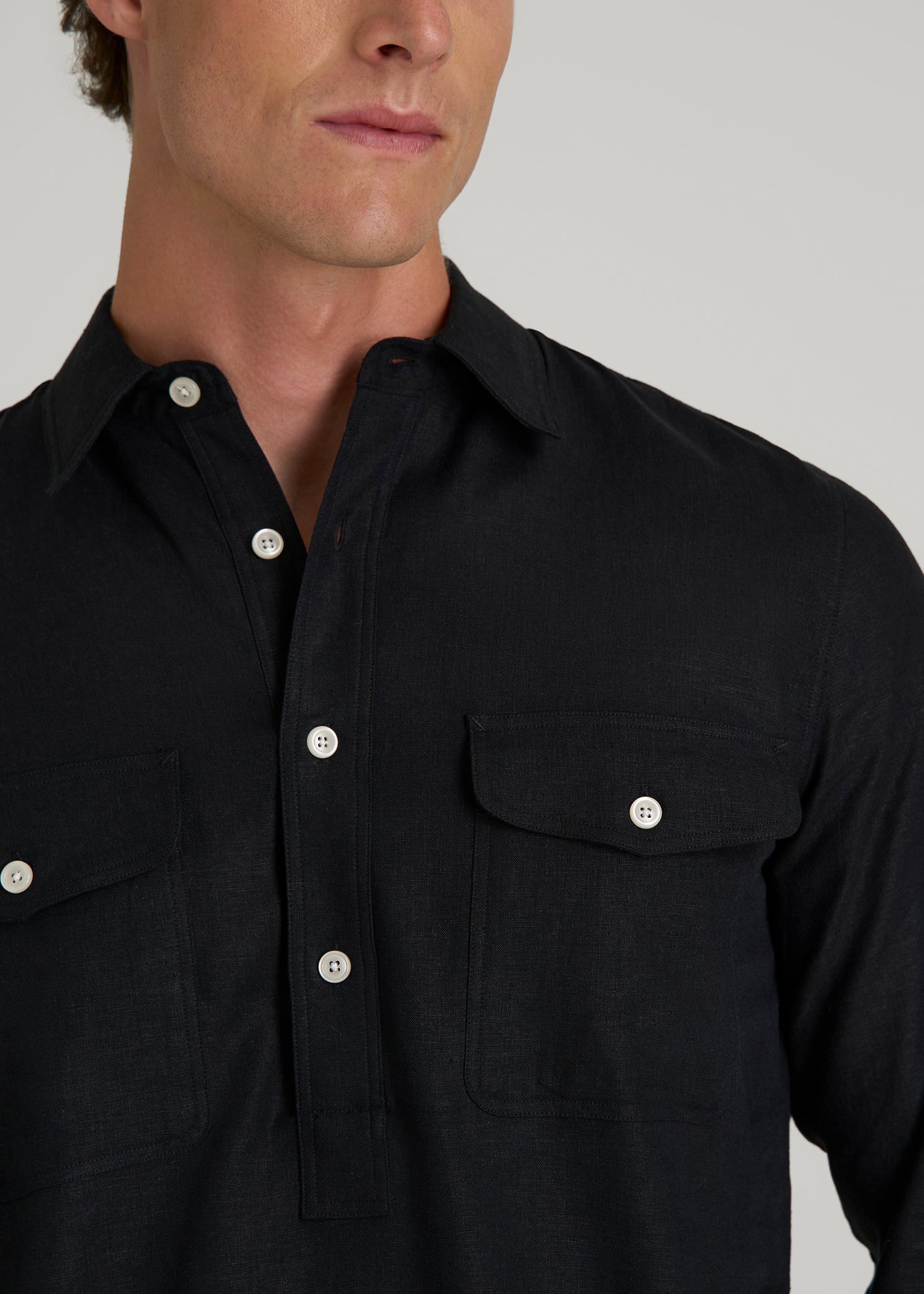 American Tall For Sale | Linen Popover Shirt for Tall Men in Black
