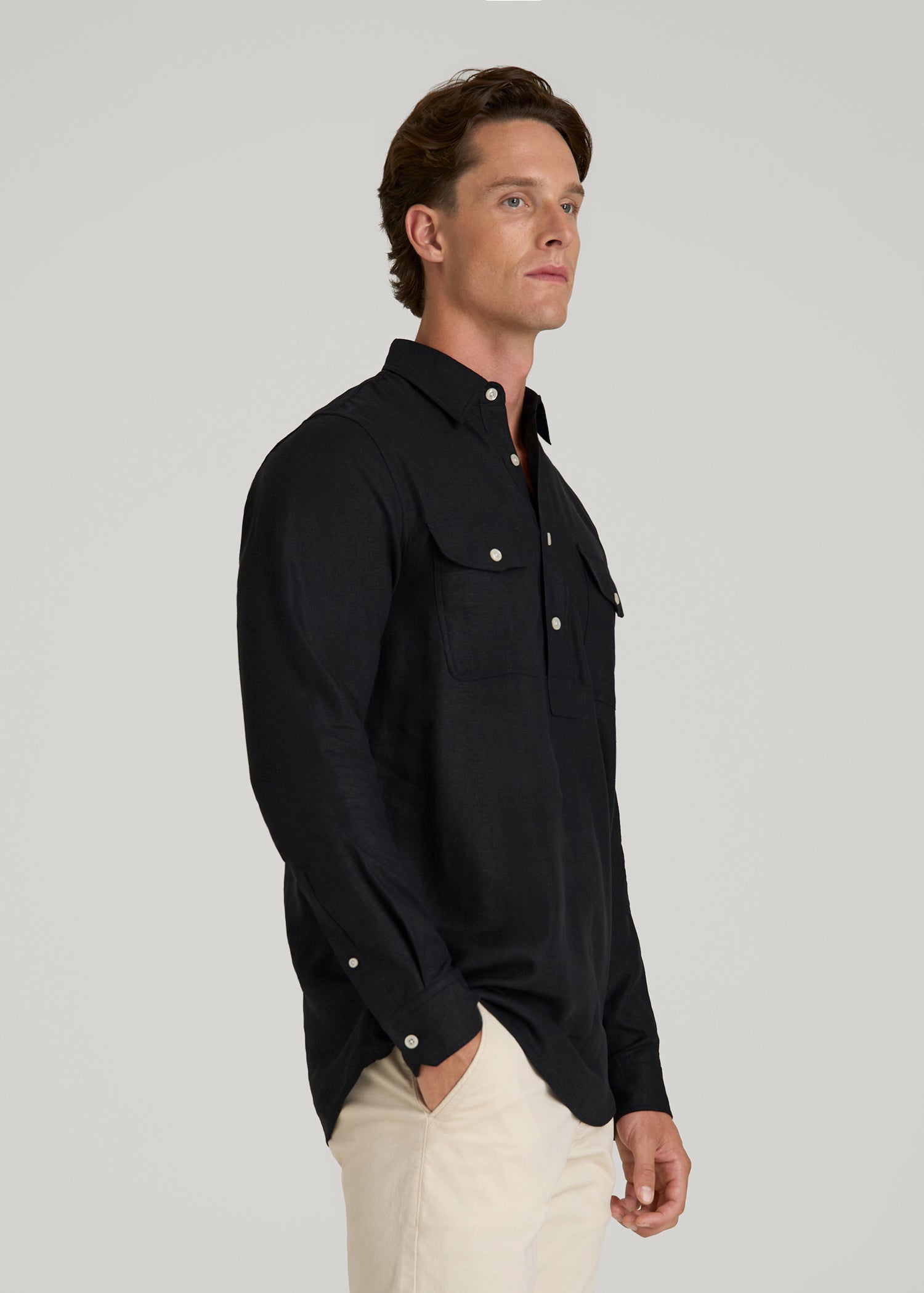 American Tall For Sale | Linen Popover Shirt for Tall Men in Black