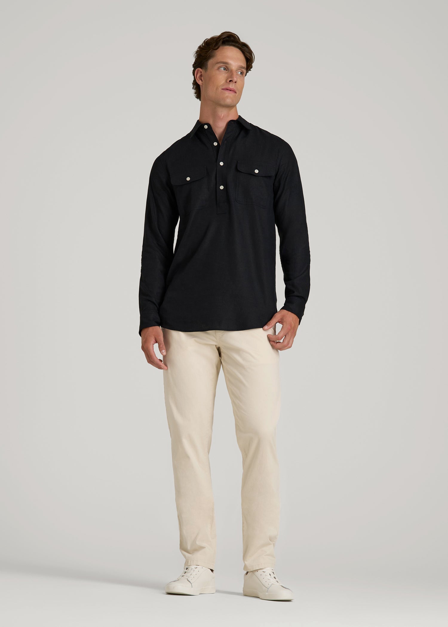 American Tall For Sale | Linen Popover Shirt for Tall Men in Black