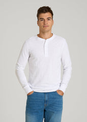 American Tall Online Shop | Three-Button Long Sleeve Slub Henley for Tall Men in White