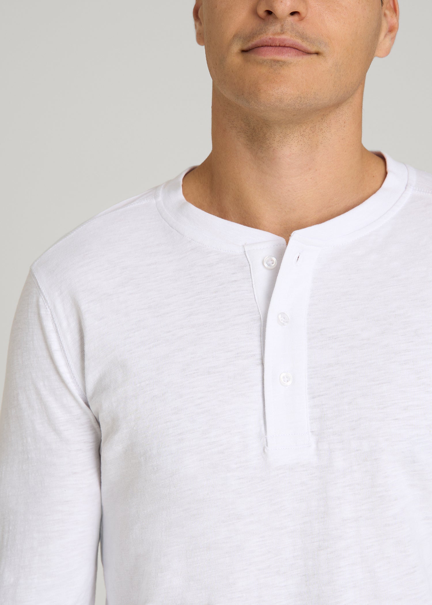 American Tall Online Shop | Three-Button Long Sleeve Slub Henley for Tall Men in White