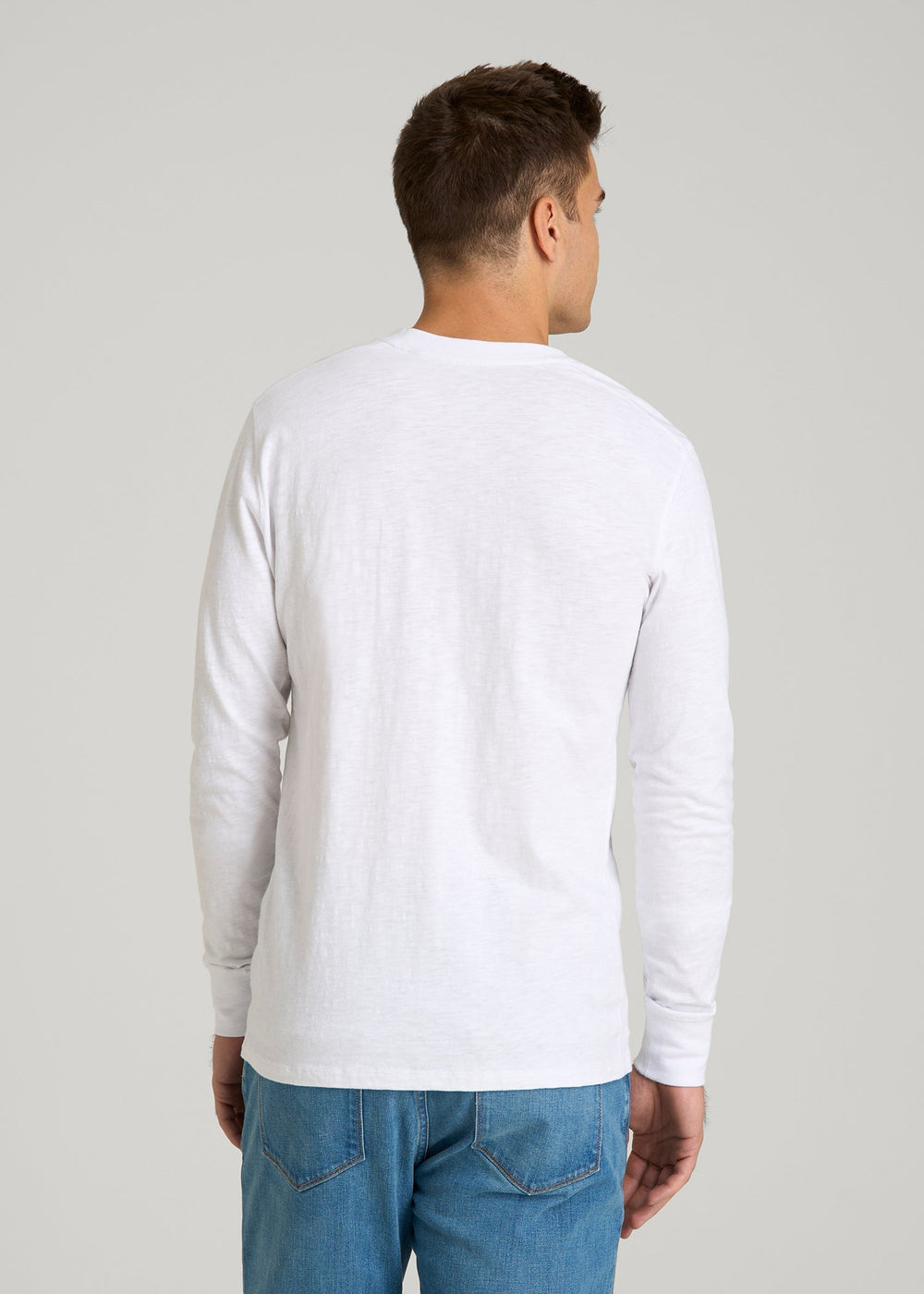American Tall Online Shop | Three-Button Long Sleeve Slub Henley for Tall Men in White