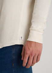 American Tall Discount | Double Honeycomb Thermal Long-Sleeve Henley Shirt for Tall Men in White Alyssum