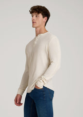 American Tall Discount | Double Honeycomb Thermal Long-Sleeve Henley Shirt for Tall Men in White Alyssum