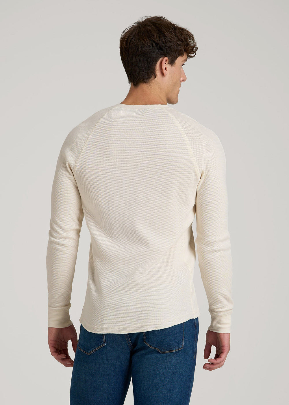 American Tall Discount | Double Honeycomb Thermal Long-Sleeve Henley Shirt for Tall Men in White Alyssum