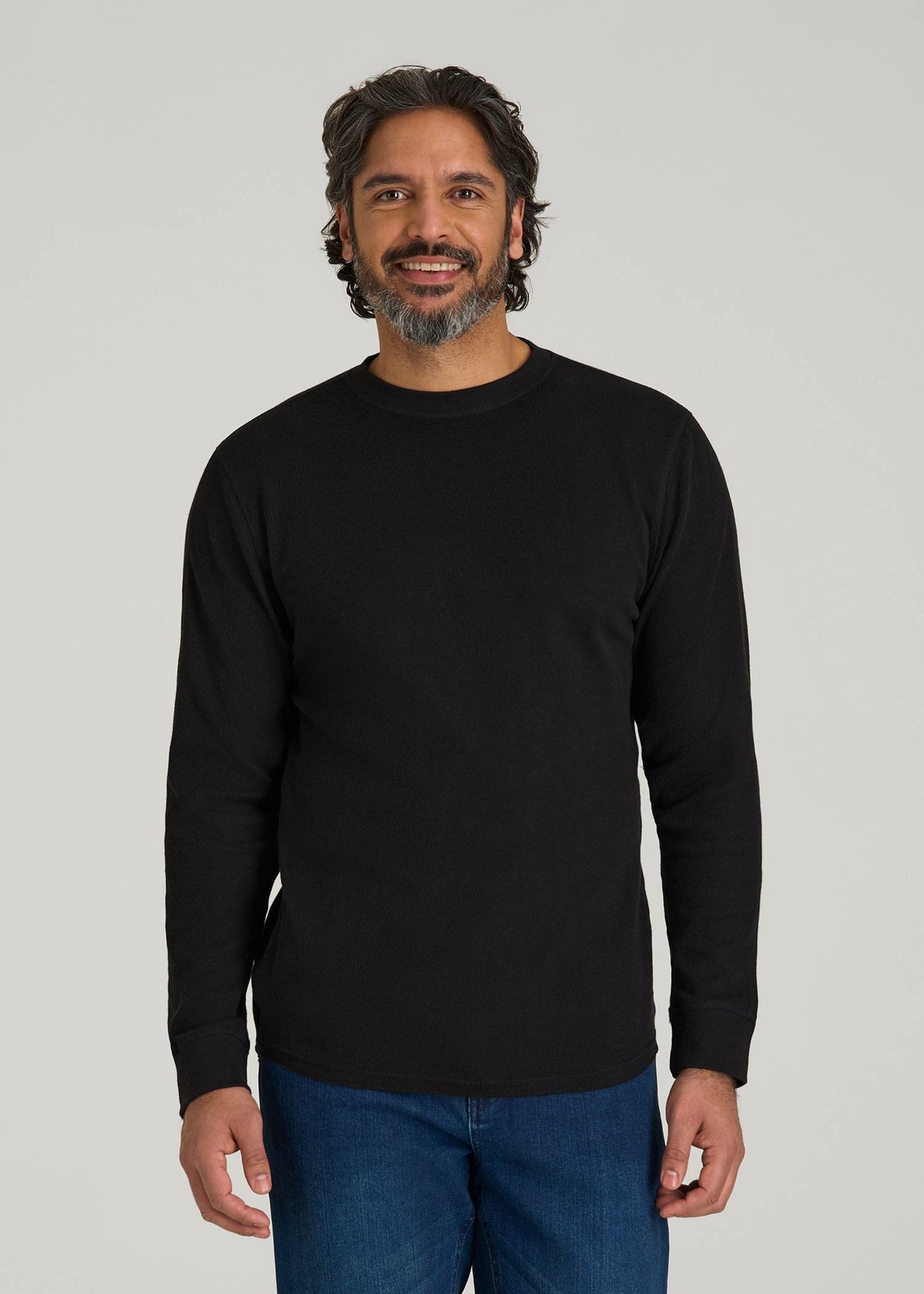 American Tall Sale | Double Honeycomb Thermal Crewneck for Tall Men in Black