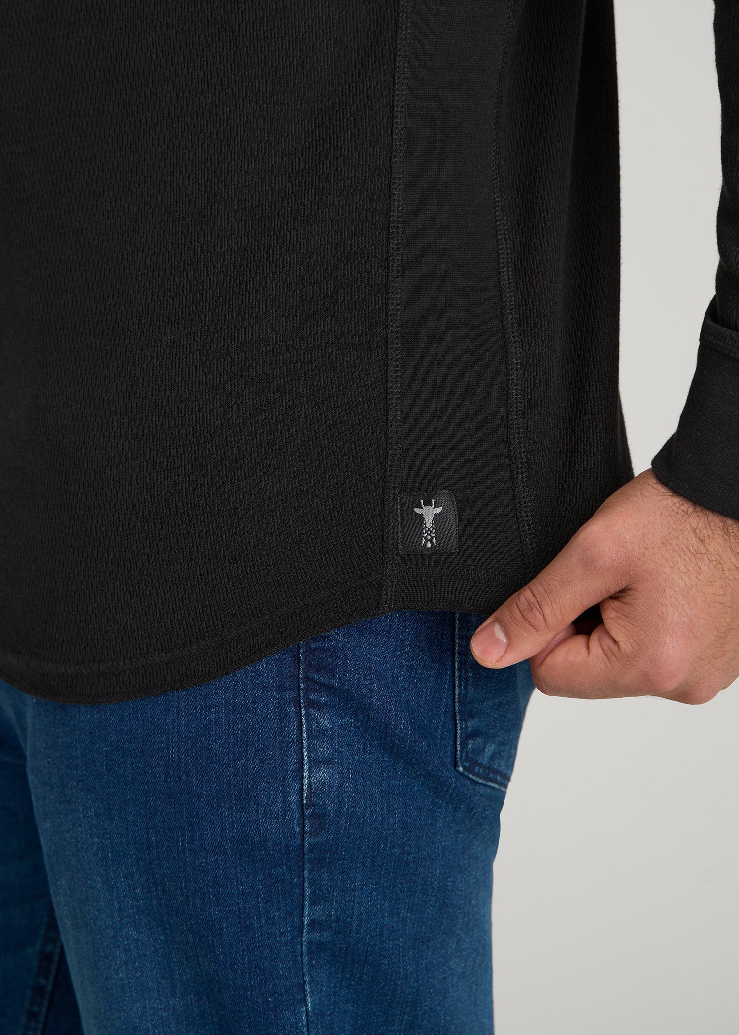 American Tall Sale | Double Honeycomb Thermal Crewneck for Tall Men in Black