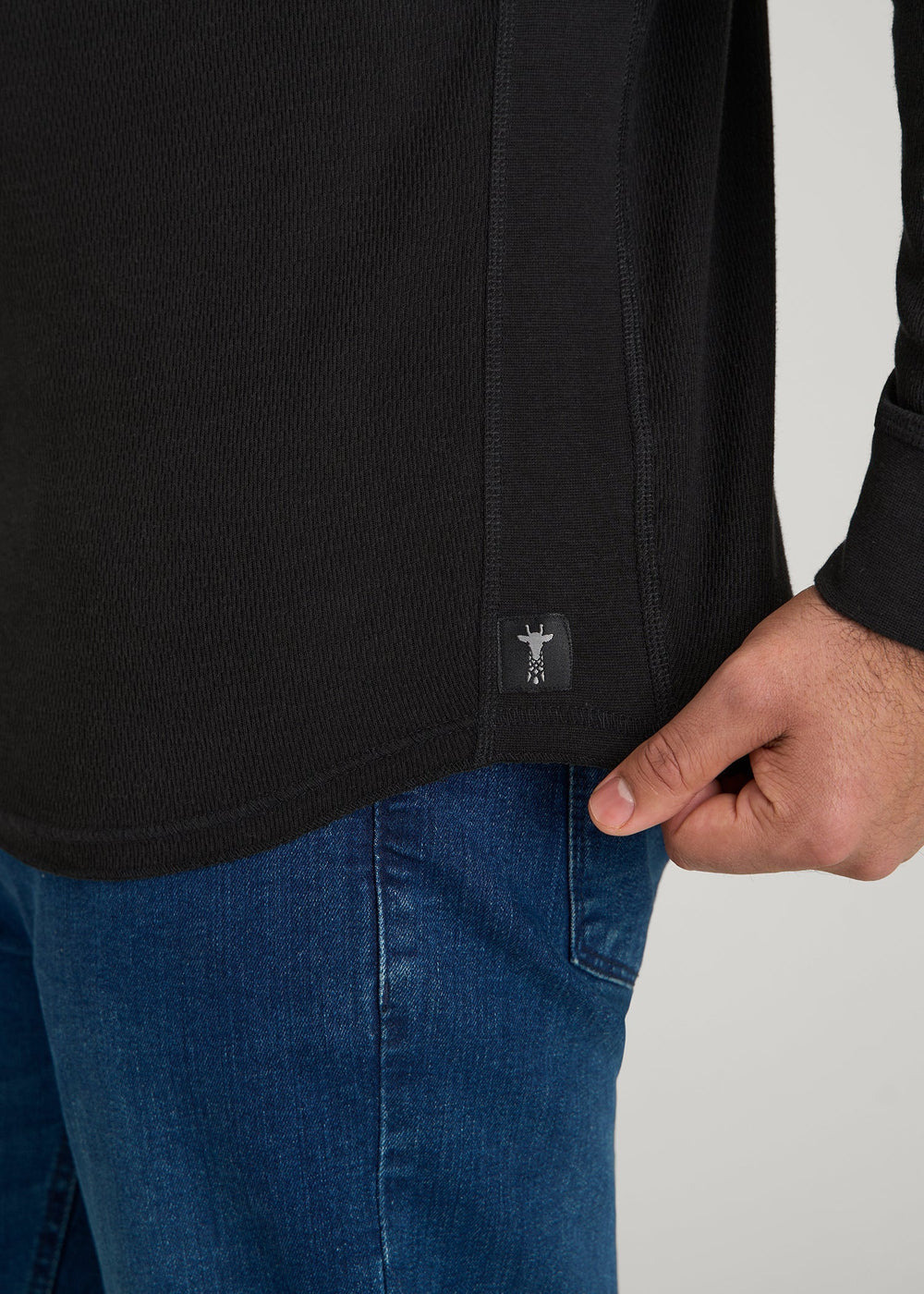 American Tall Sale | Double Honeycomb Thermal Crewneck for Tall Men in Black