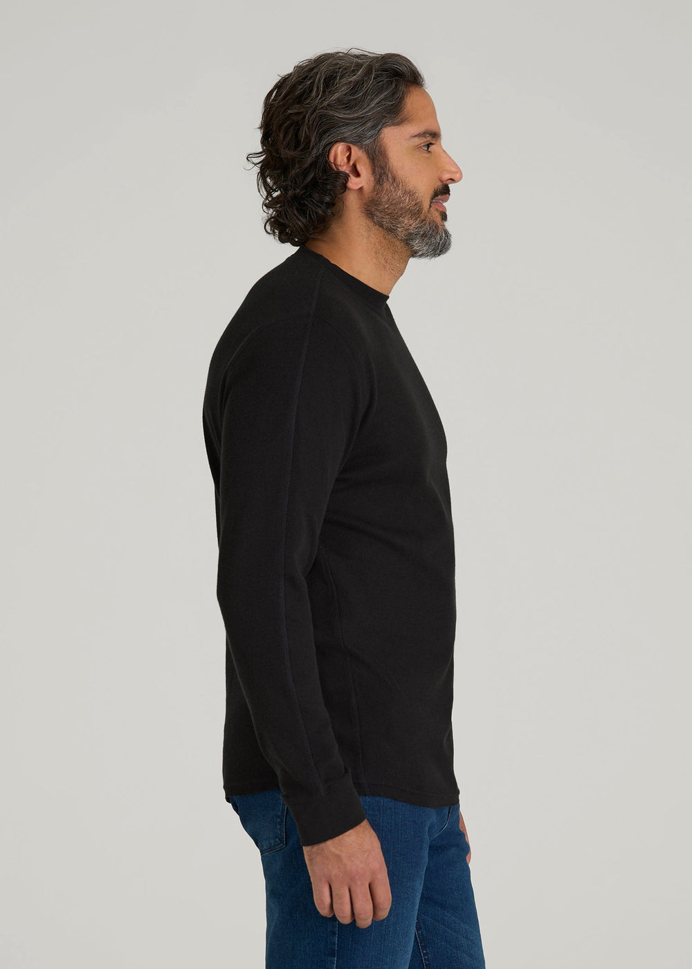 American Tall Sale | Double Honeycomb Thermal Crewneck for Tall Men in Black