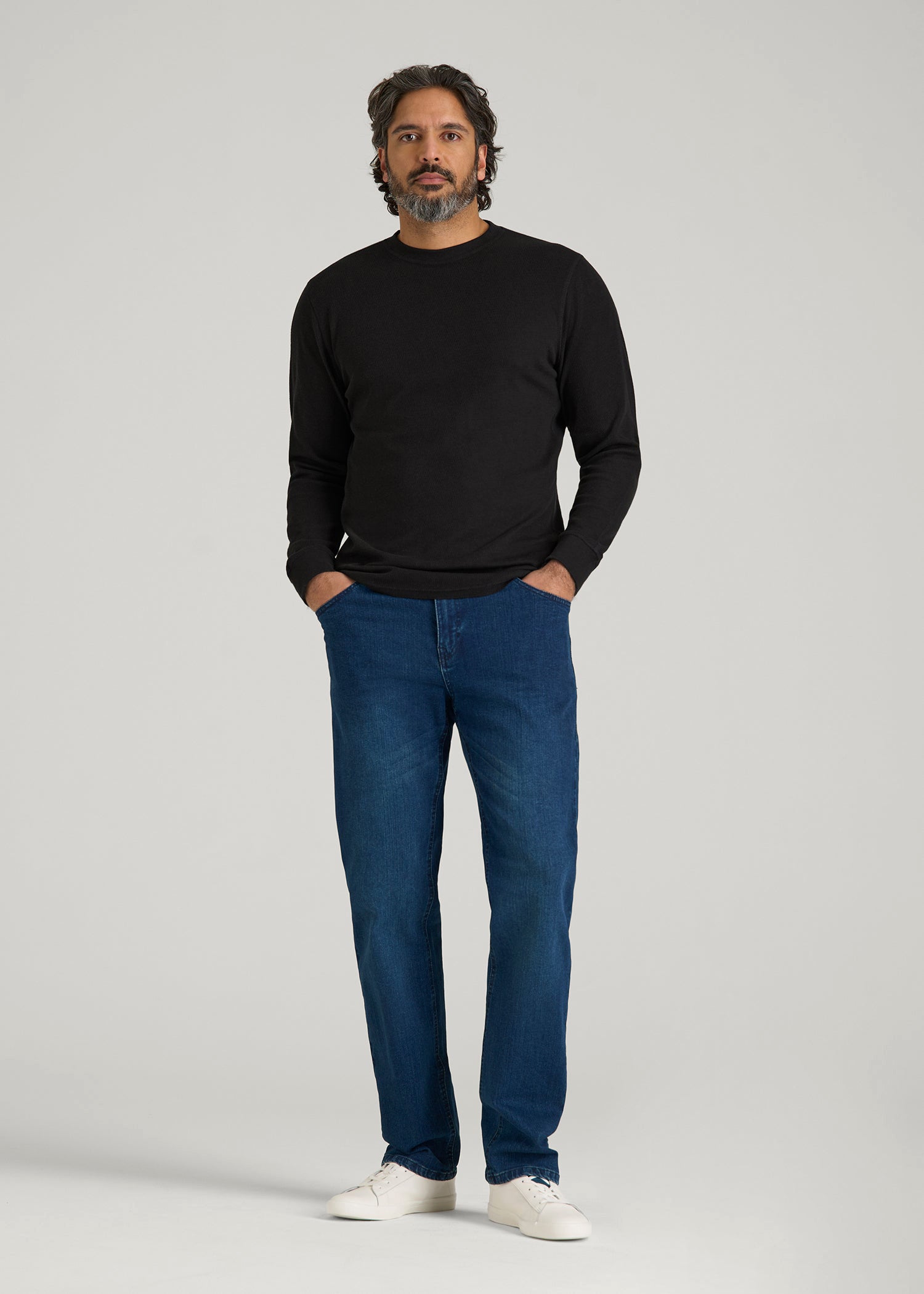 American Tall Sale | Double Honeycomb Thermal Crewneck for Tall Men in Black