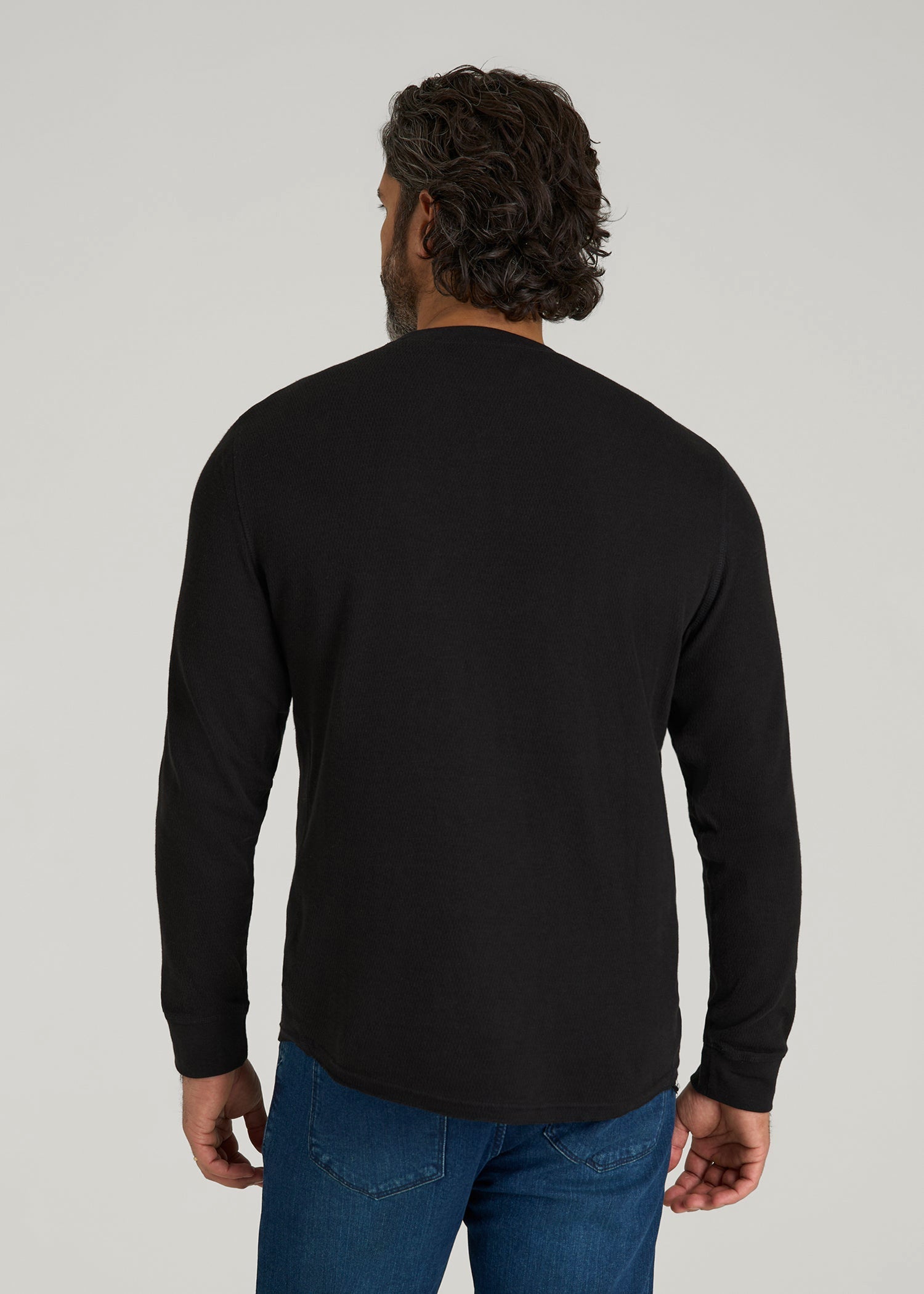 American Tall Sale | Double Honeycomb Thermal Crewneck for Tall Men in Black