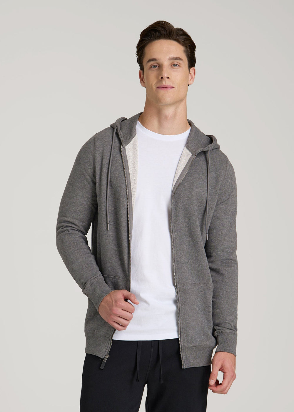 American Tall Discount | Wearever French Terry Full-Zip Hoodie for Tall Men in Charcoal Mix