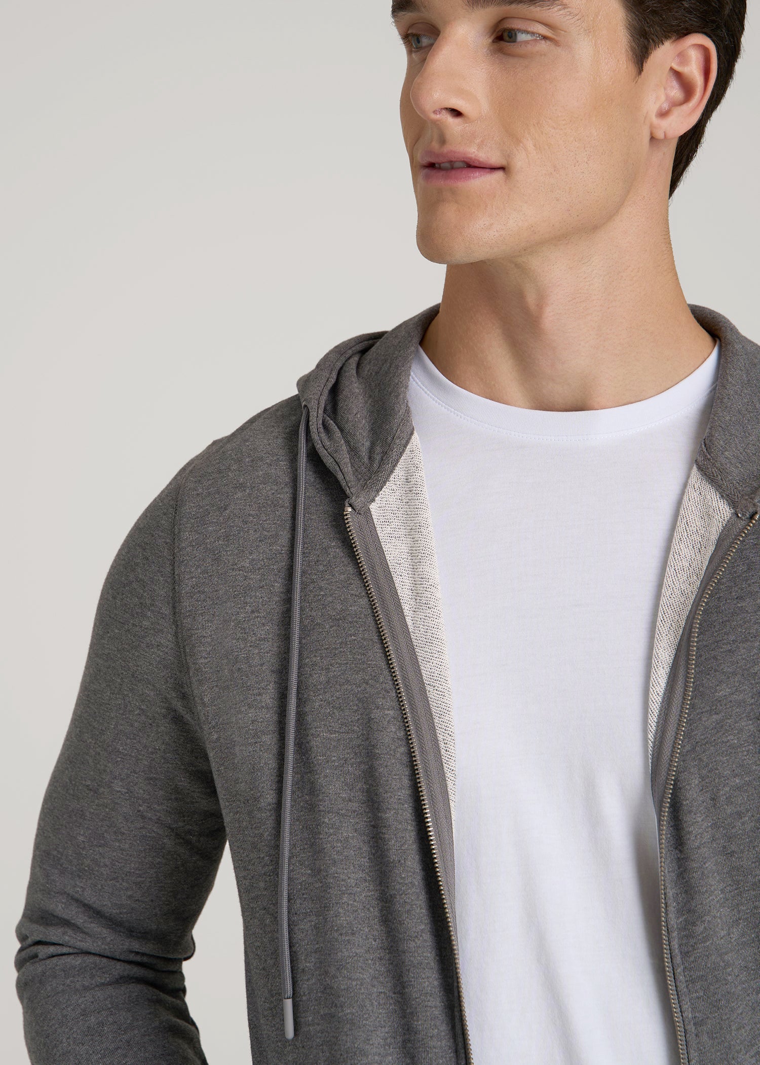 American Tall Discount | Wearever French Terry Full-Zip Hoodie for Tall Men in Charcoal Mix