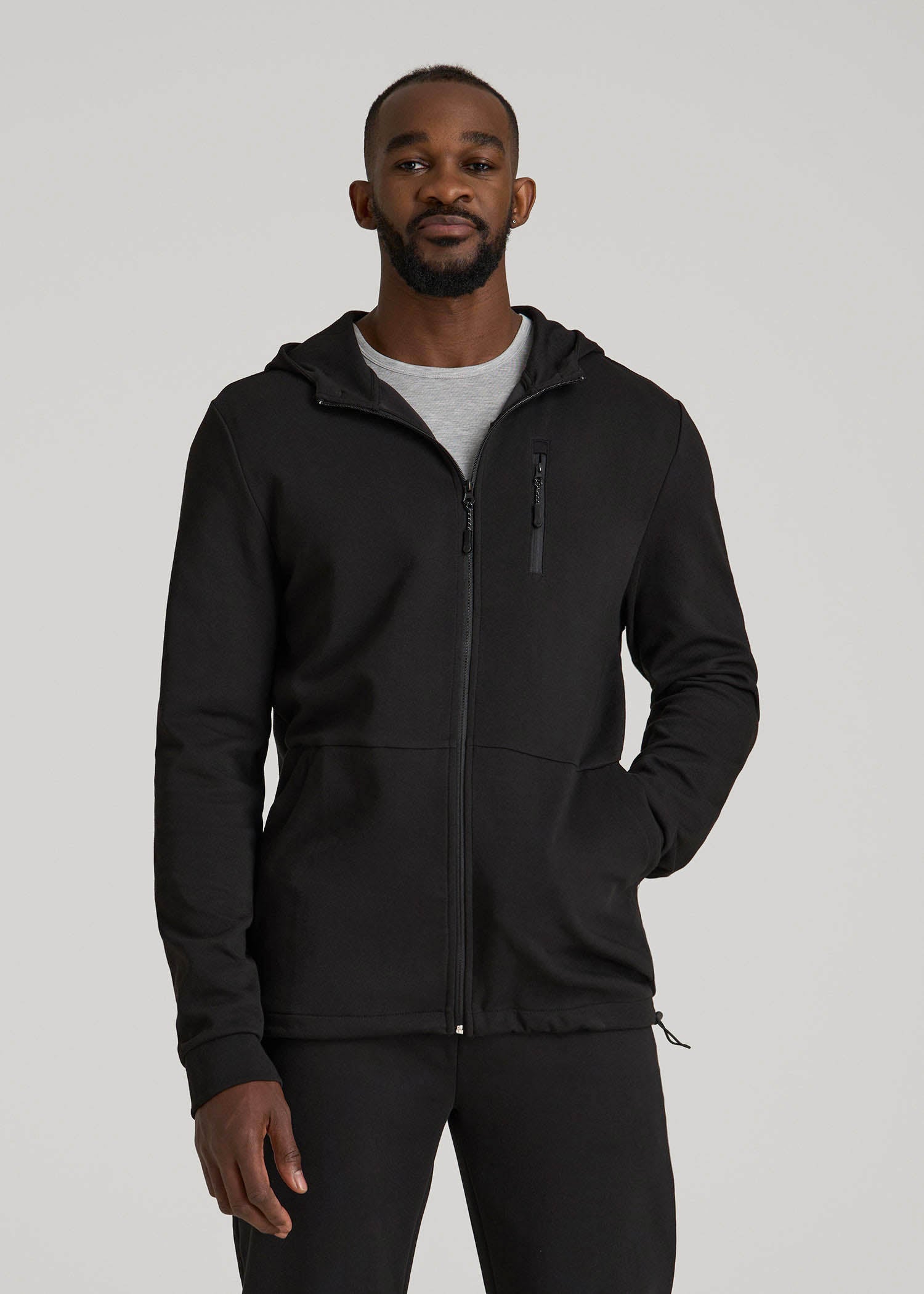 American Tall Sale | Tech-Knit Long Track Jacket for Tall Men in Black
