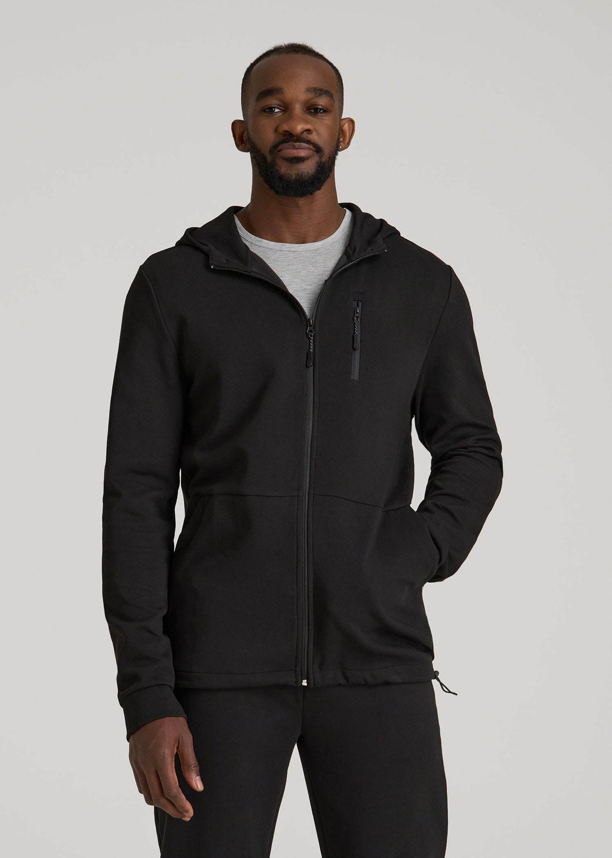 American Tall Sale | Tech-Knit Long Track Jacket for Tall Men in Black