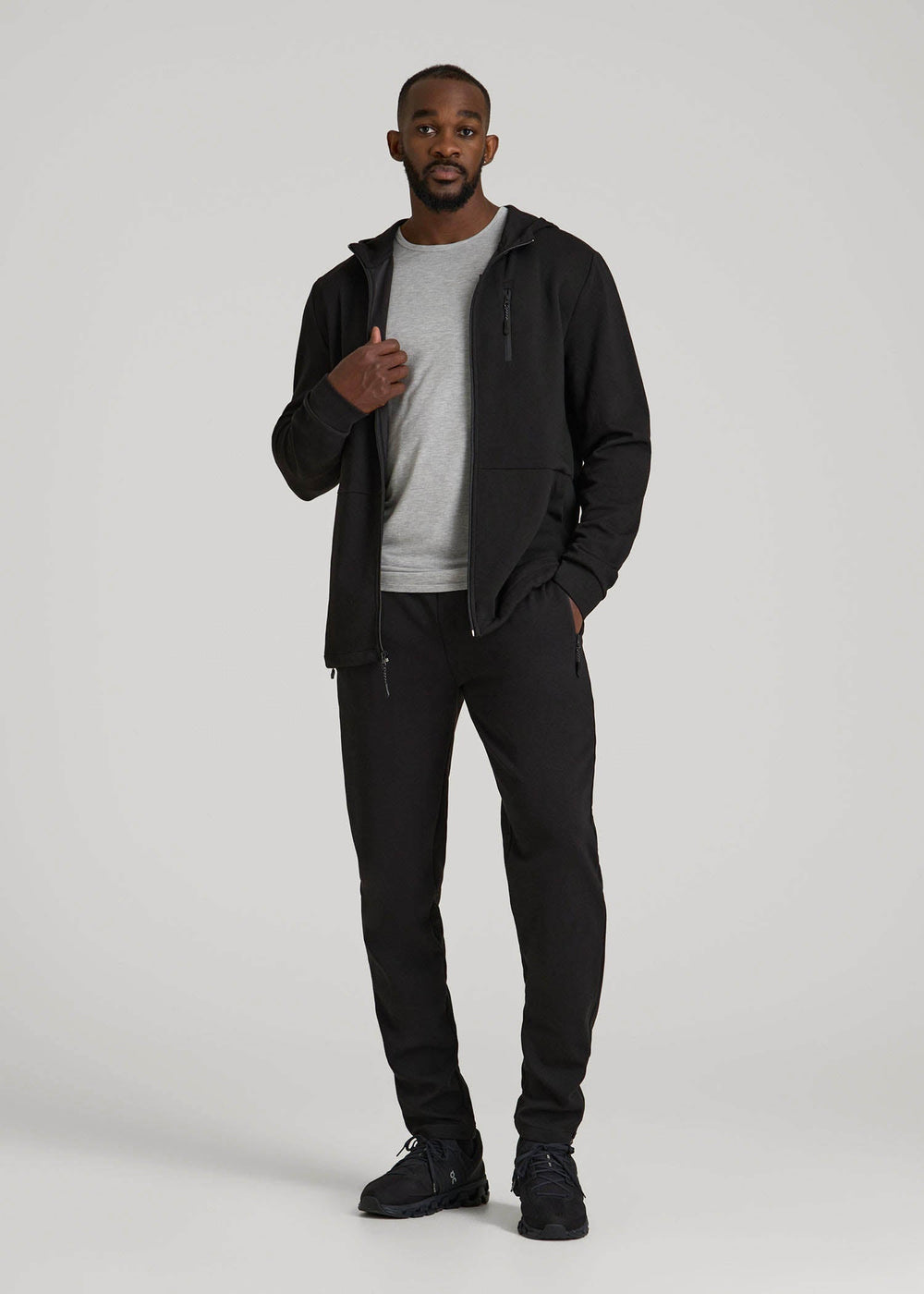 American Tall Sale | Tech-Knit Long Track Jacket for Tall Men in Black