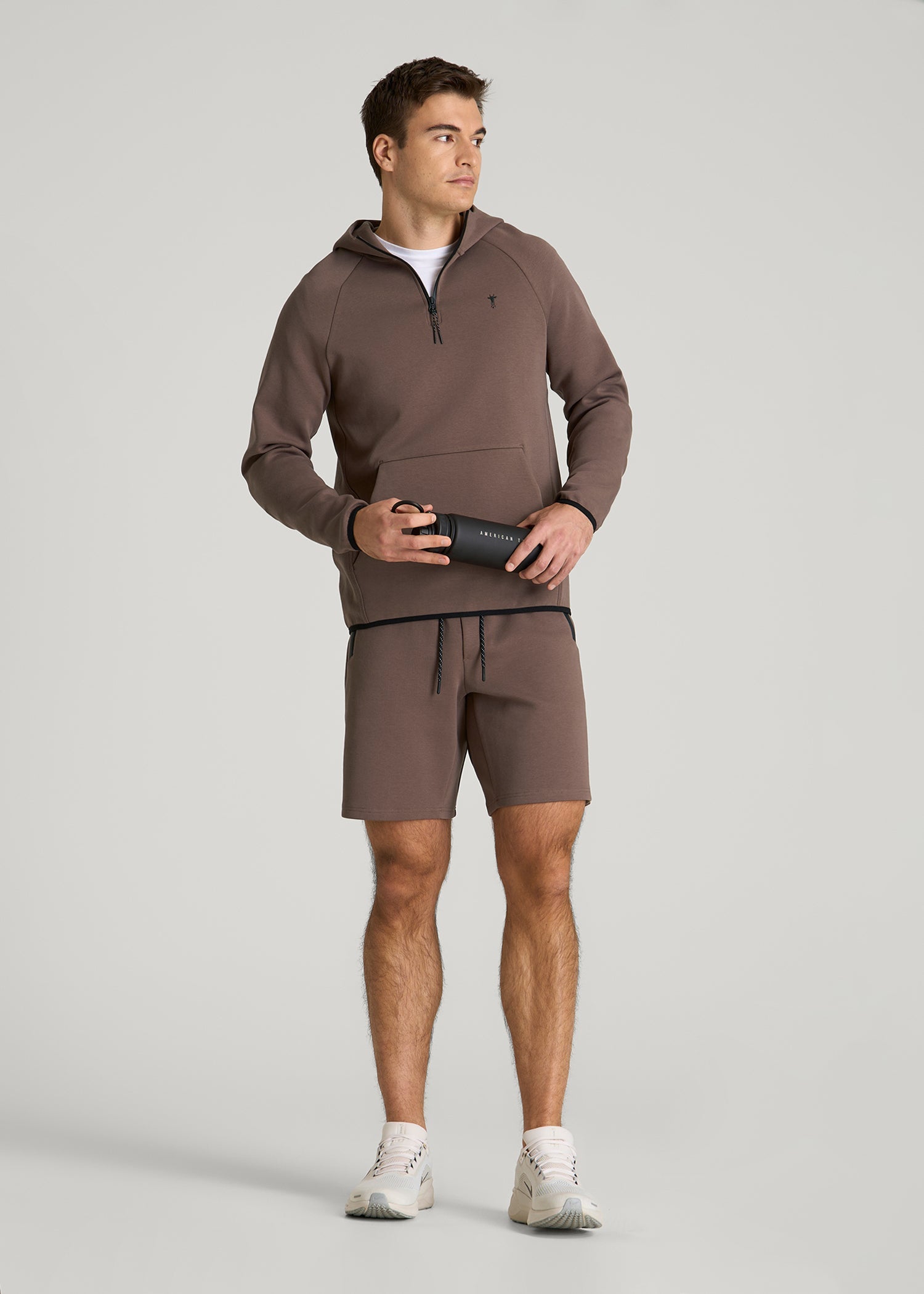American Tall For Sale | Tech Motion Fleece Hooded Popover for Tall Men in Coffee Quartz