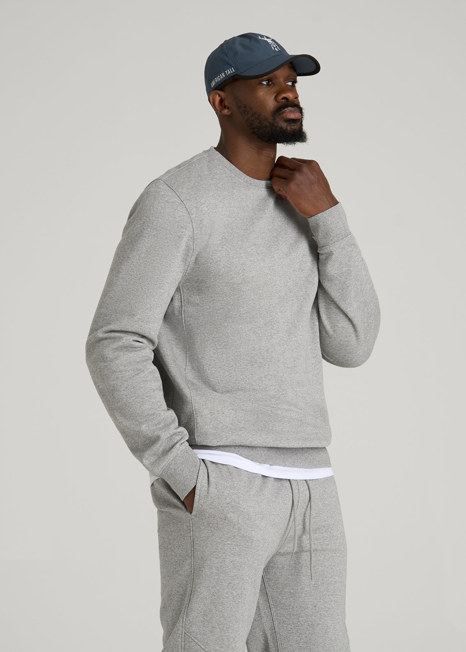 American Tall Discount | Core Motion Fleece Crewneck for Tall Men in Heathered Grey