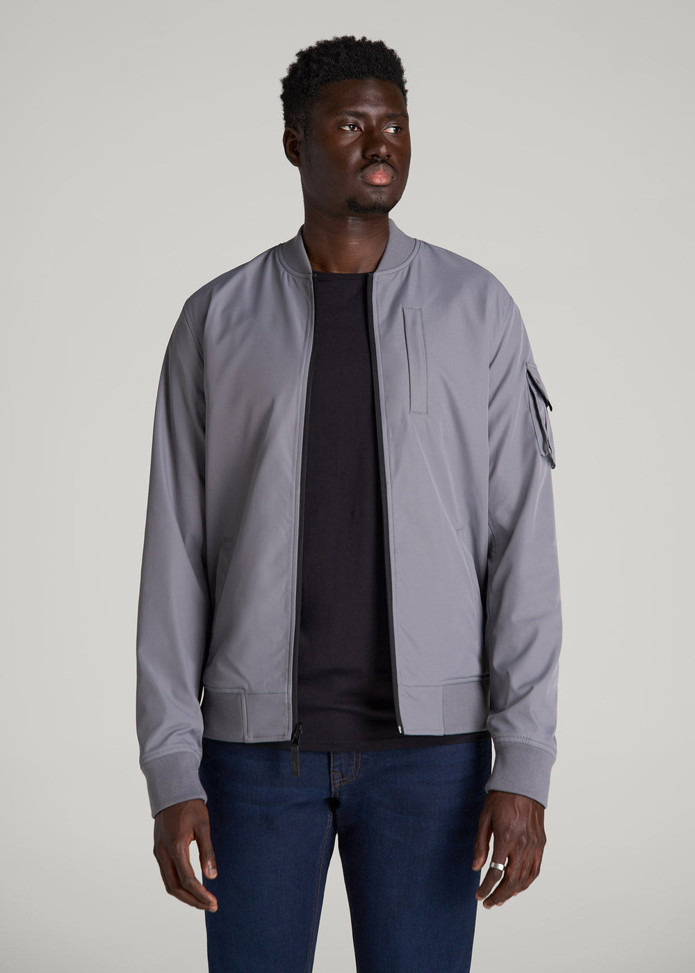 American Tall Outlet | Reversible Bomber Jacket for Tall Men in Fossil Grey and Black