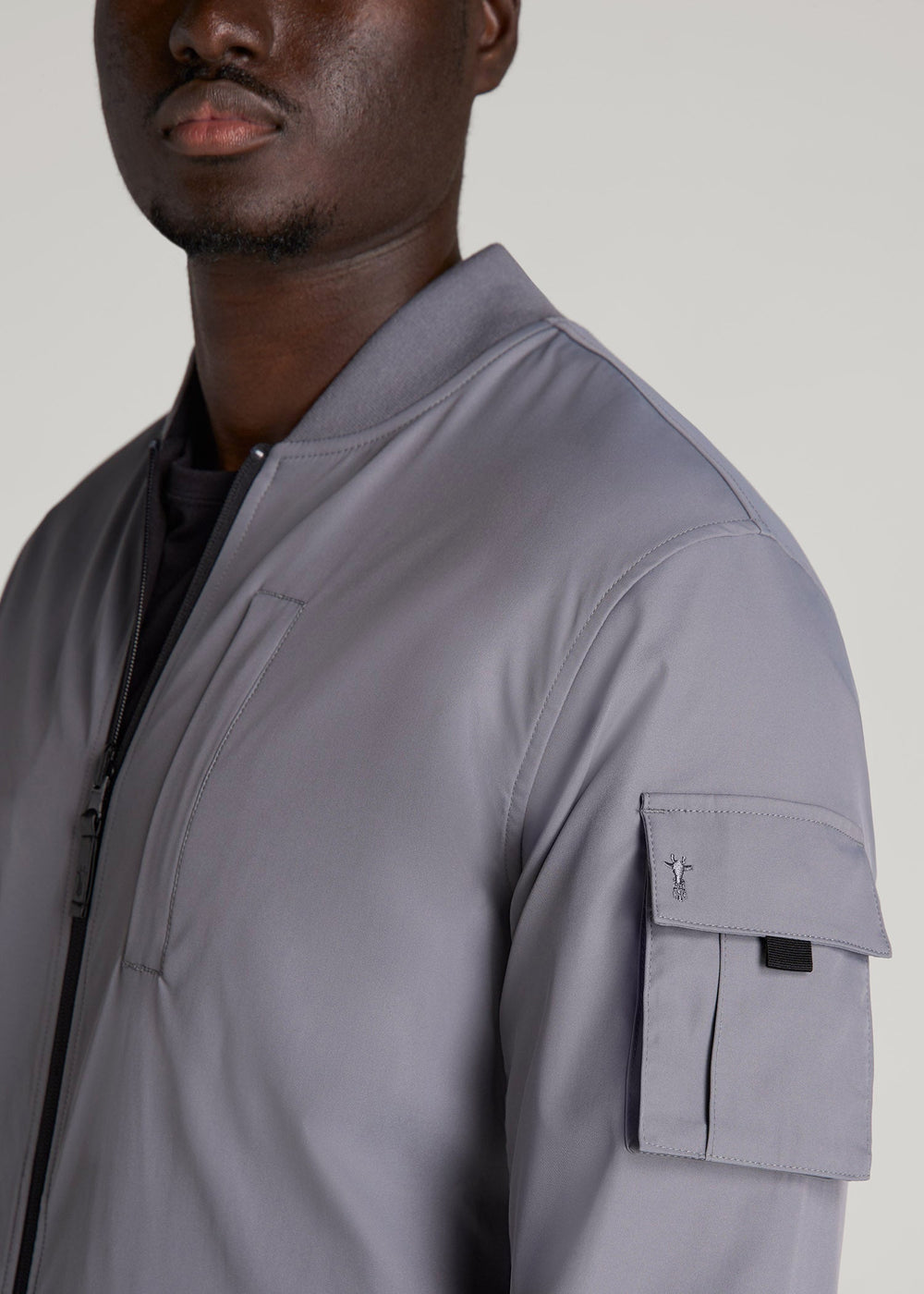 American Tall Outlet | Reversible Bomber Jacket for Tall Men in Fossil Grey and Black