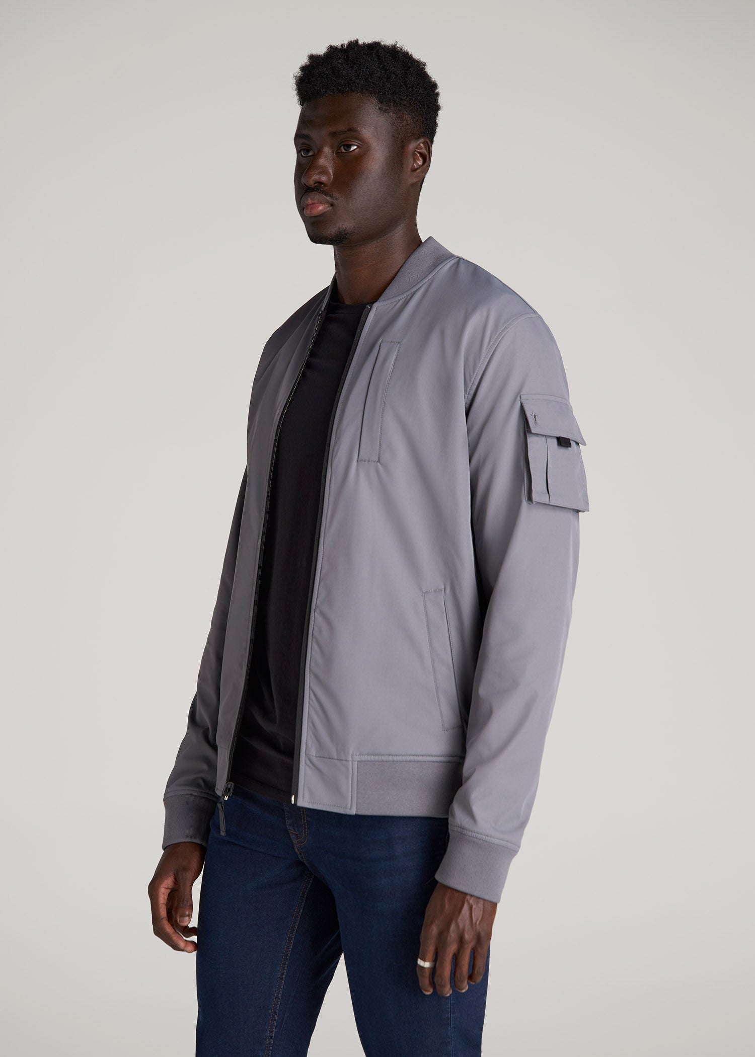 American Tall Outlet | Reversible Bomber Jacket for Tall Men in Fossil Grey and Black