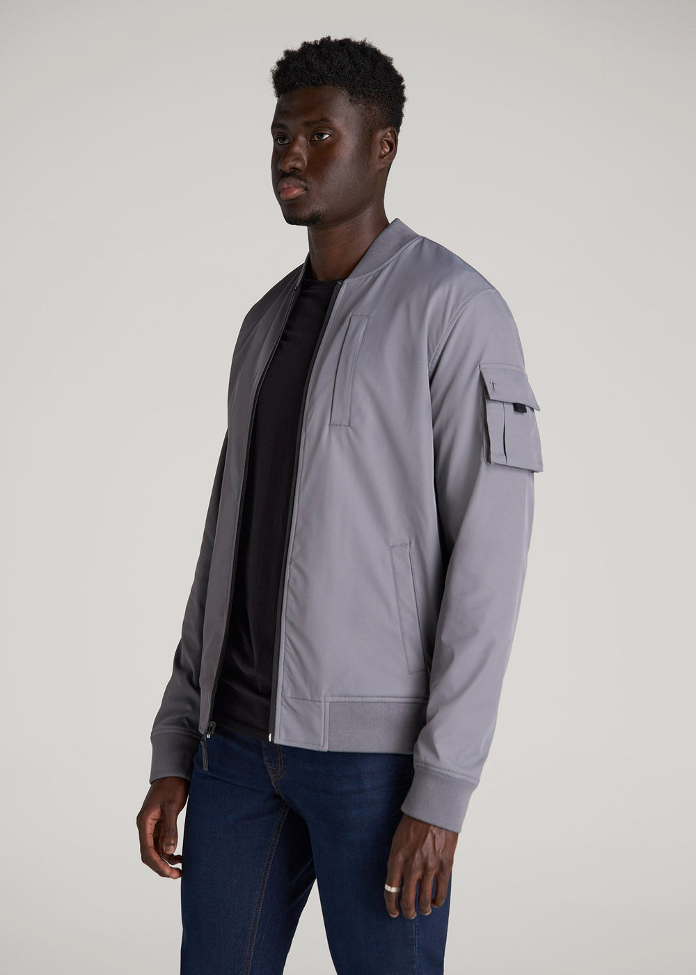 American Tall Outlet | Reversible Bomber Jacket for Tall Men in Fossil Grey and Black