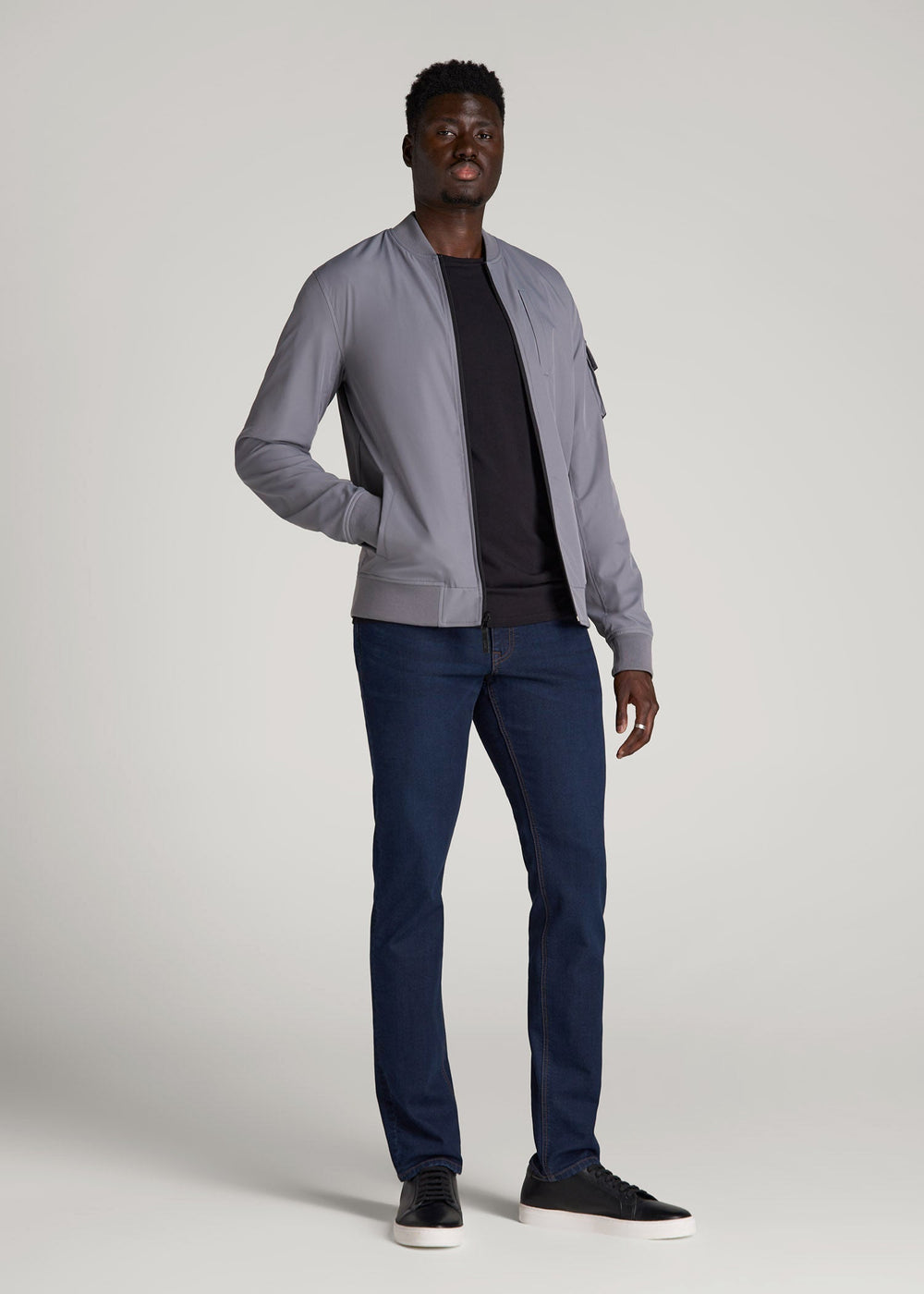 American Tall Outlet | Reversible Bomber Jacket for Tall Men in Fossil Grey and Black