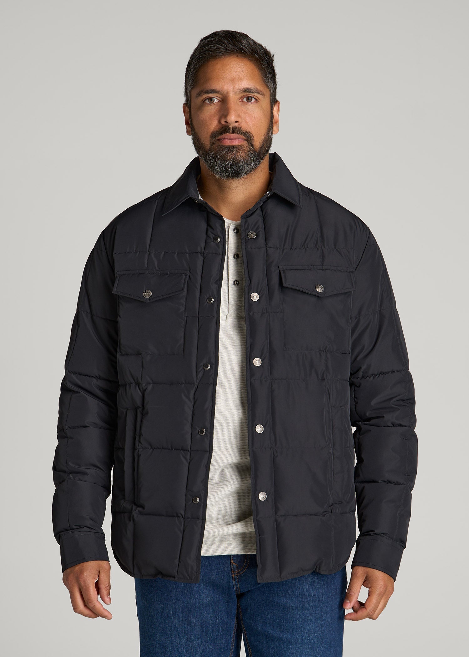 American Tall Discount | LJ&S Puffer Shirt Jacket for Tall Men in Black