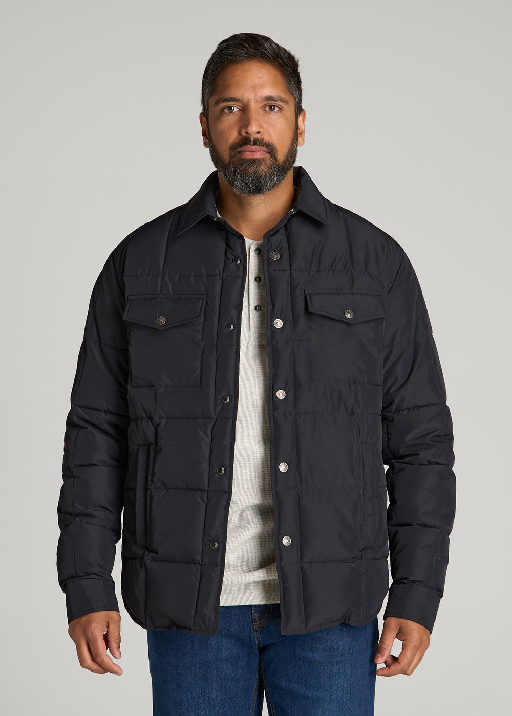 American Tall Discount | LJ&S Puffer Shirt Jacket for Tall Men in Black