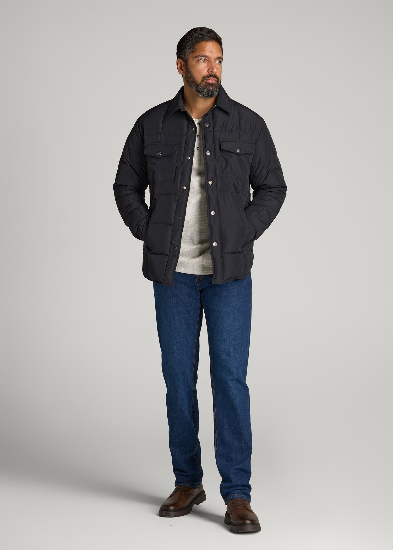 American Tall Discount | LJ&S Puffer Shirt Jacket for Tall Men in Black