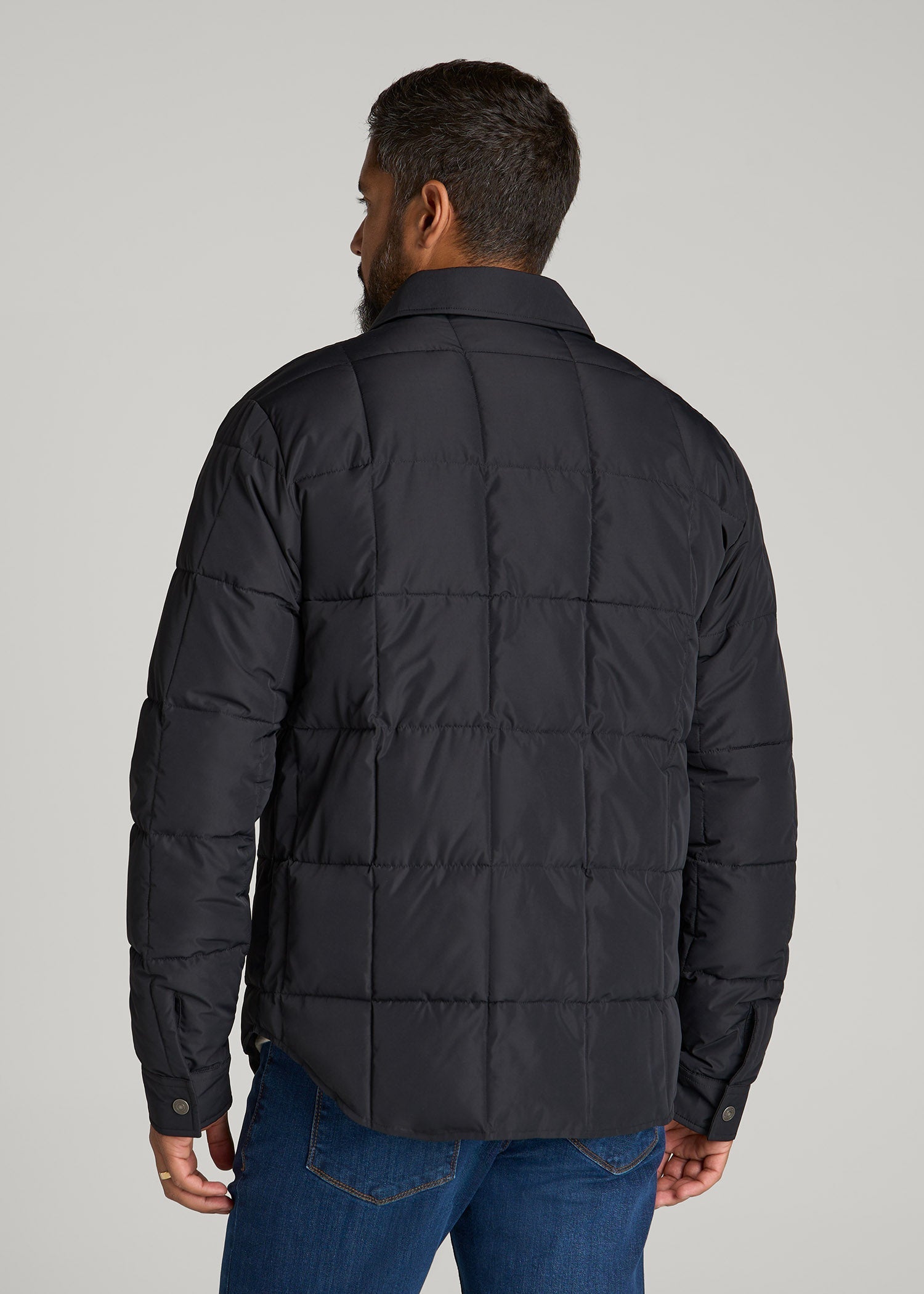 American Tall Discount | LJ&S Puffer Shirt Jacket for Tall Men in Black