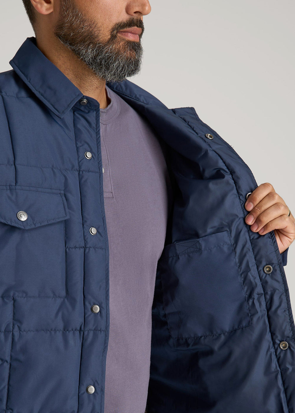 American Tall Online | LJ&S Puffer Shirt Jacket for Tall Men in Marine Blue