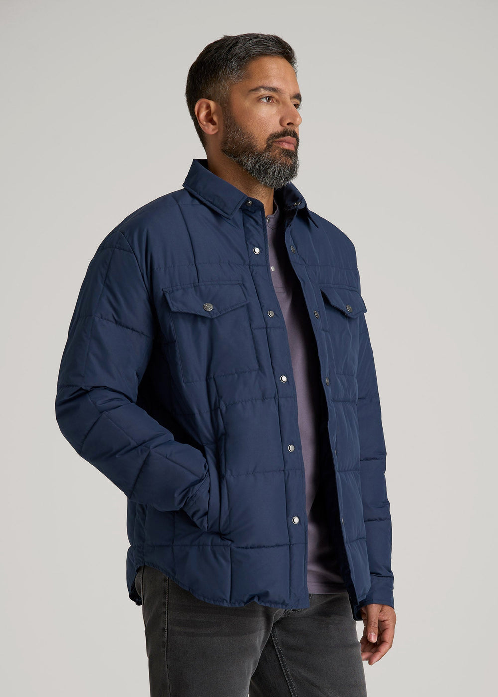 American Tall Online | LJ&S Puffer Shirt Jacket for Tall Men in Marine Blue