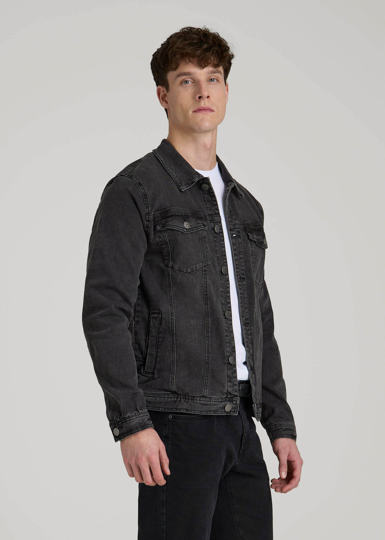 American Tall Sale | Denim Trucker Jacket for Tall Men in Washed Black